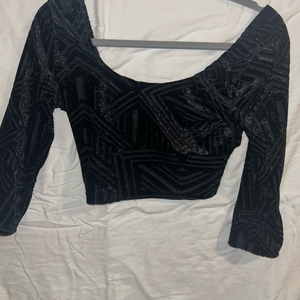 Urban Outfitters cropped black velvety top with crisscross back